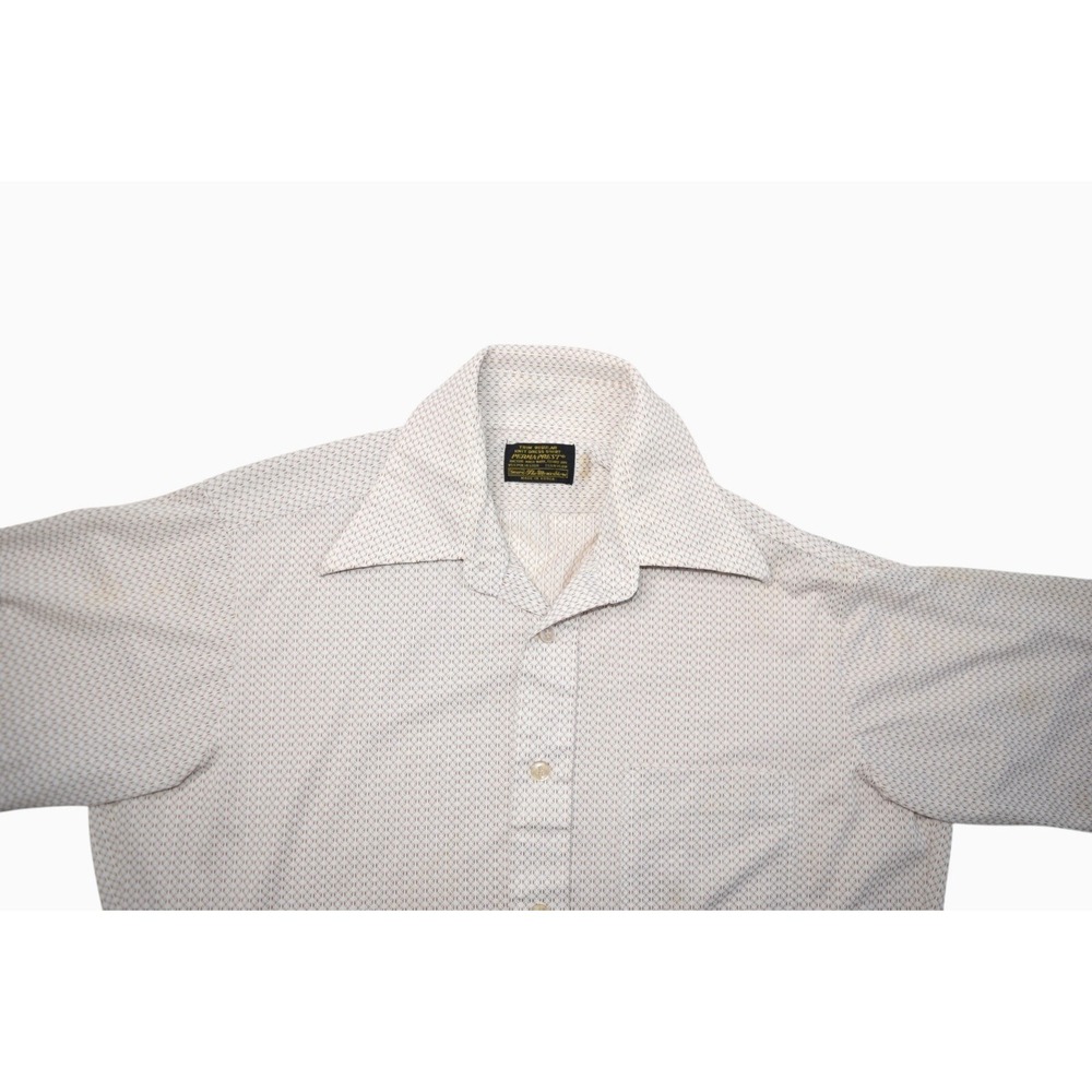 Vintage 80s Sears Mens Medium Knit Dress Shirt Short Sleeve Button Up White Tan